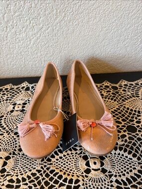 Zara Pink Gold Shimmer Tassel Bow Ballet Flats